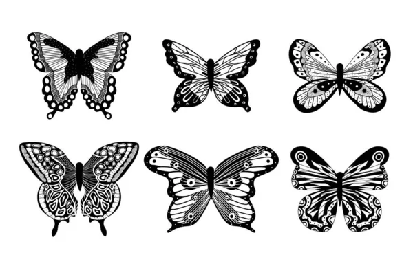 Conjunto Realista Iconos Mariposa Para Bodas Tatuajes Decoración Silueta Insectos — Vector de stock