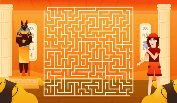 Anubis heykeline giden yolu bulmasına yardım et. Piramit, Mısır macera konsepti, bilmece.