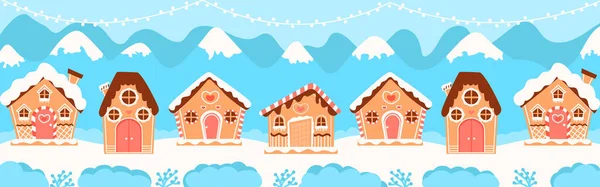 Natal Gingerbread Casas Web Banner Para Férias Inverno Cartão Saudação — Vetor de Stock
