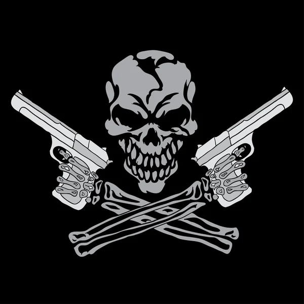 Smiling skull with guns — Stock Vector