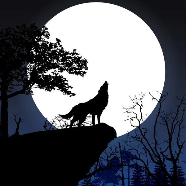 Howling to the full moon — Stock Vector