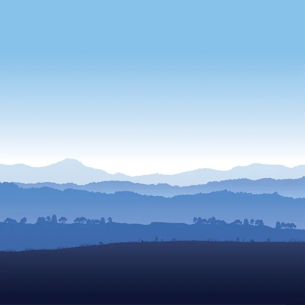 Paisaje de montañas en la niebla — Vector de stock