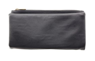  siyah deri clutch çanta beyaz bir arka plan üzerinde izole