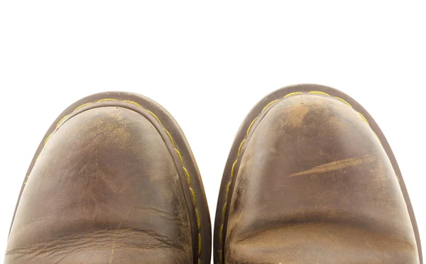 Vue de dessus des bottes en cuir marron isolées sur fond blanc — Photo