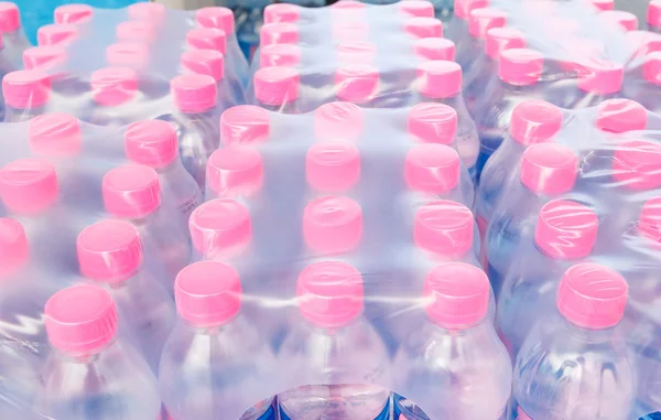 Flaskevand i plastikpakning - Stock-foto