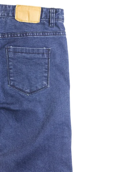 Mavi jeans ile deri etiket — Stok fotoğraf