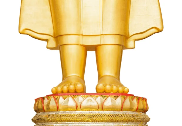 Золотой фут статуи Будды изолирован на белом фоне — стоковое фото