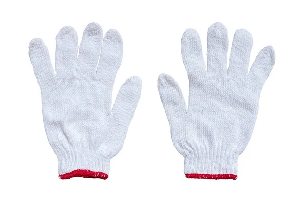 Deux Gants Coton Sécurité Blancs Isolés Sur Fond Blanc — Photo