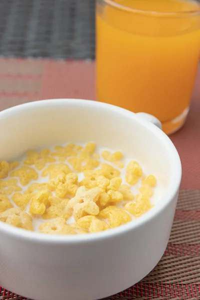 White Bowl Yellow Star Corn Flakes Milk — ストック写真