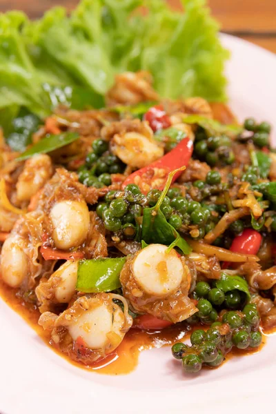 Spicy Stir Fried Scallops Thai Seafood Pad Cha — Stock Photo, Image