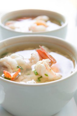 Rice Soup with Shrimp in Bowl. Thai Food