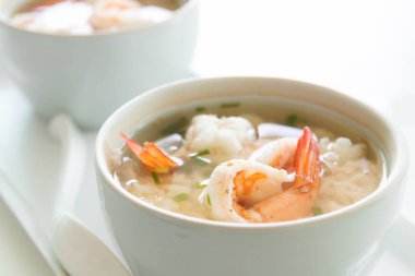 Rice Soup with Shrimp in Bowl. Thai Food