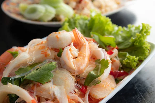 Spicy Glass Noodle Mixed Seafood Salad Thai Food — Foto de Stock