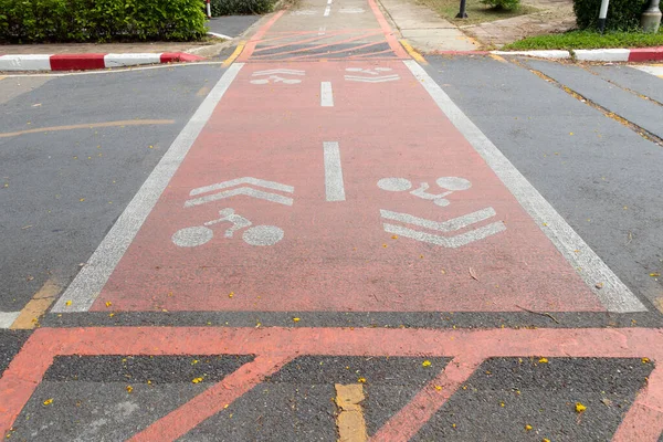 Simbolo Della Bicicletta Sulla Pista Ciclabile Sul Manto Stradale Asfaltato — Foto Stock