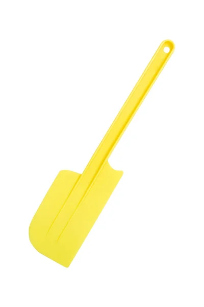 Espátula Plástico Amarelo Para Padaria Isolada Fundo Branco — Fotografia de Stock