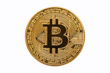 Beyaz arkaplanda izole edilmiş kripto para birimi altın bitcoin ön görünümü