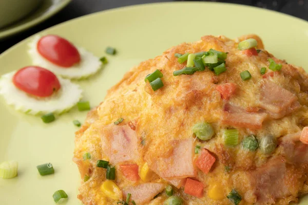 Thai Style Ham Mixed Vegetables Omelet Dish — Stock Photo, Image