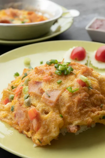 Thai Style Ham Mixed Vegetables Omelet Rice — Stock Photo, Image