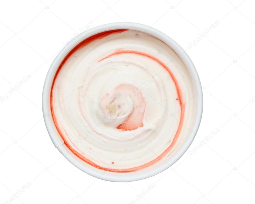 Top view strawberry ice cream isolated on white background