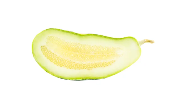 Metade dos jovens Muskmelon em fundo branco — Fotografia de Stock