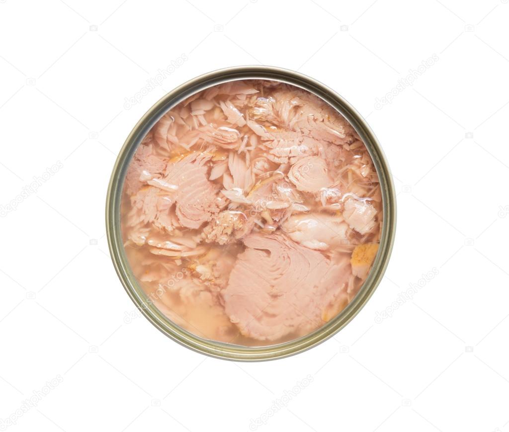 Canned tuna isolated on white background
