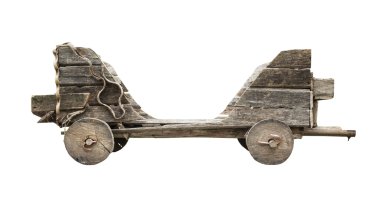 Beyaz arka plan üzerinde izole ahşap arabası