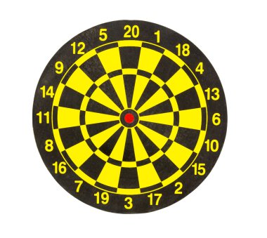 Beyaz arka plan üzerinde izole sarı ve siyah dart tahtası