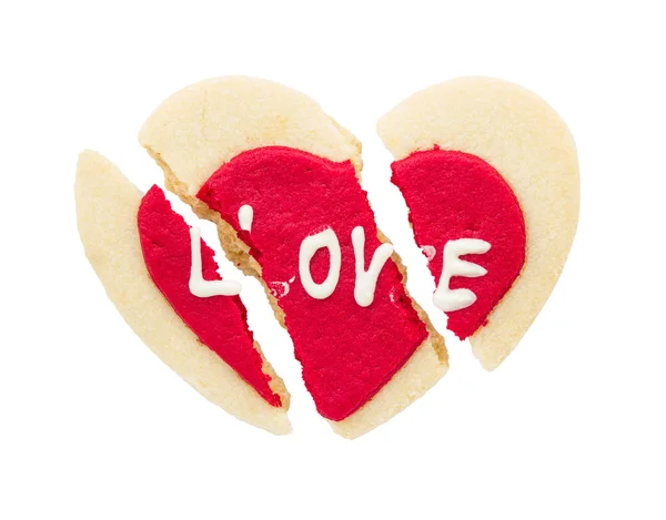 Cracked red heart cookie isolated on white background — Stock Photo, Image