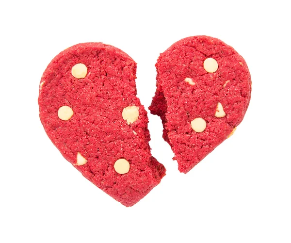 Cracked red heart cookie isolated on white background — Stock Photo, Image