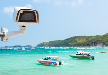 CCTV kamera, plaj arka plan
