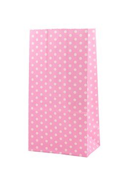 Pembe polka dot kesekağıdı üzerine beyaz izole 
