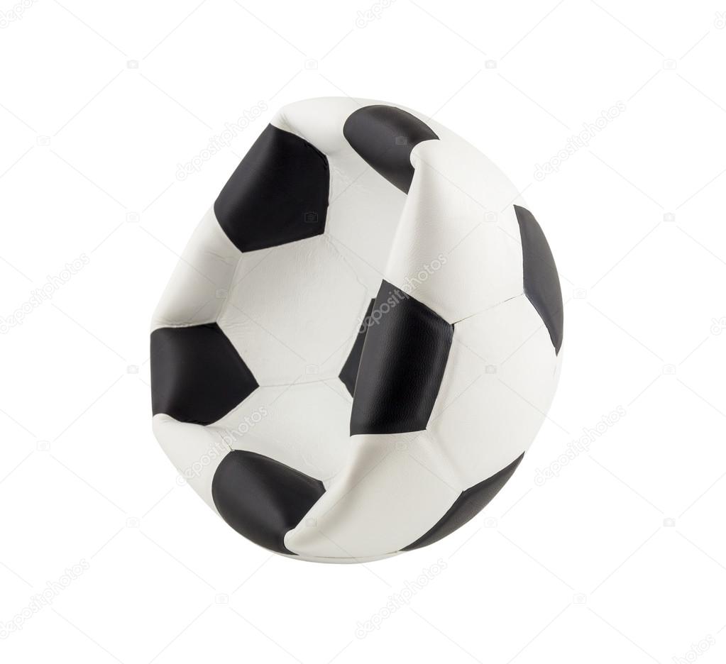 Deflated soccer ball isolated on white background