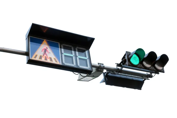 Stop voetgangers overschrijding teken met verkeer licht groen — Stockfoto