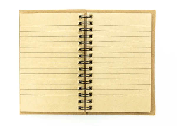 Caderno marrom aberto isolado no fundo branco — Fotografia de Stock