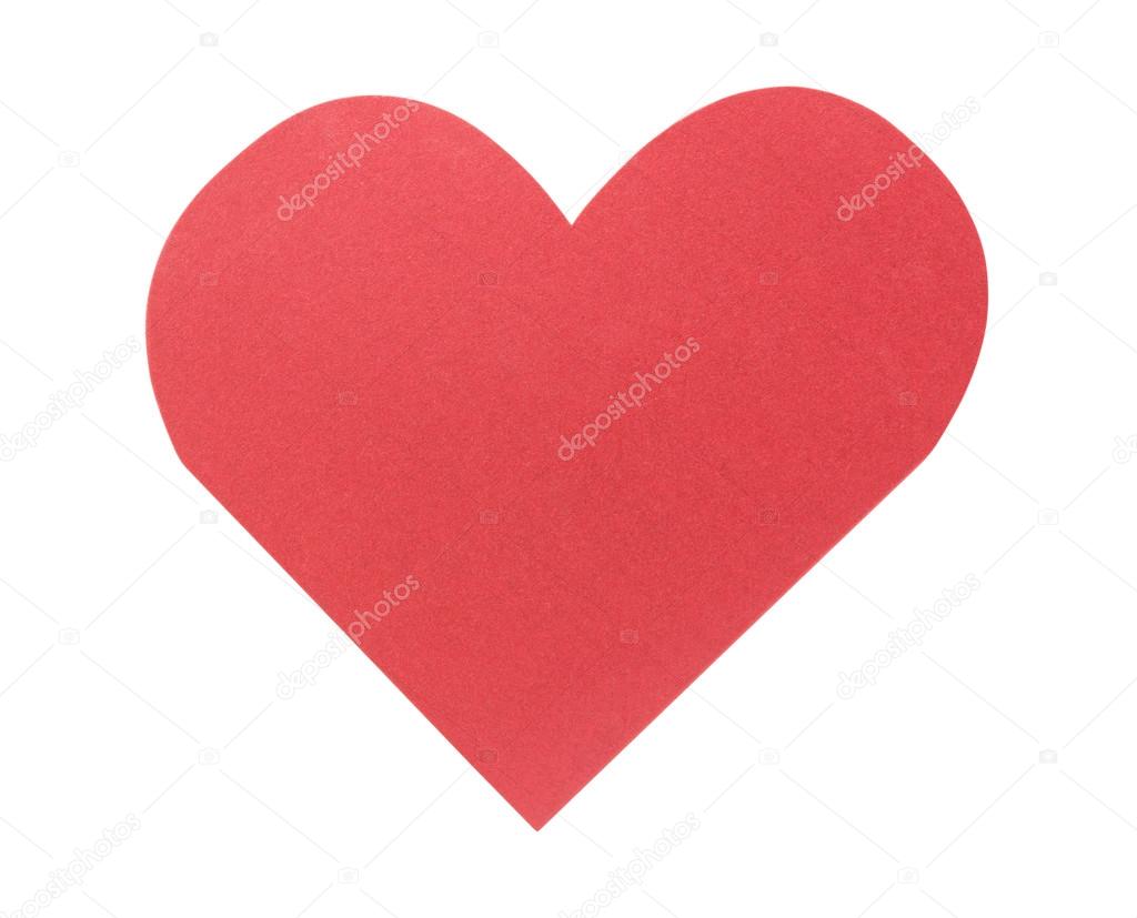 Red paper heart isolated on white background