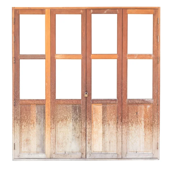Staré hnědé dřevěné dveře izolované na bílém pozadí — Stock fotografie