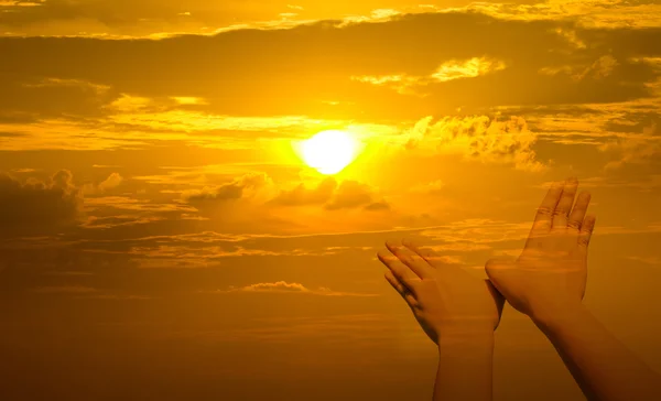 Fågel formade händerna på sunset — Stockfoto