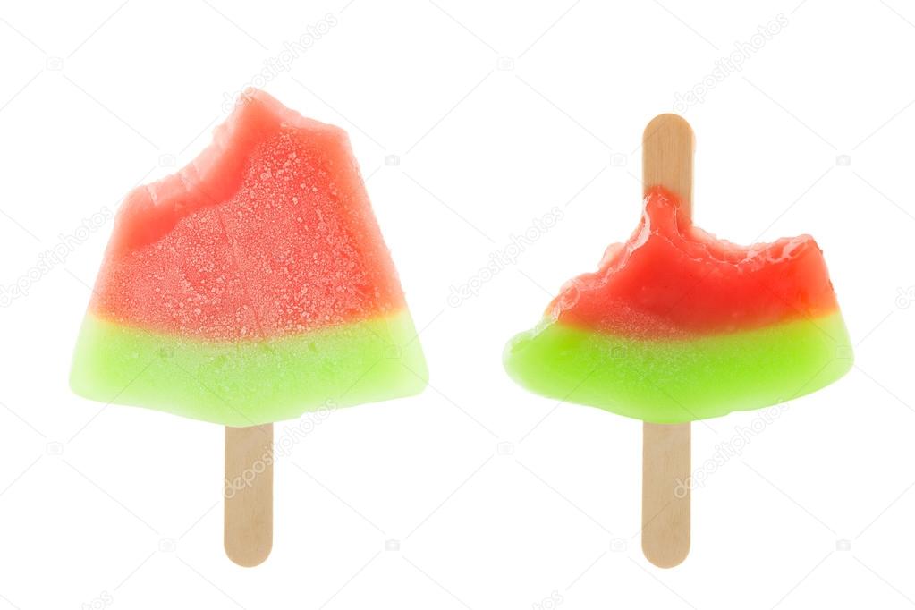 Set of bitten watermelon shaped popsicle