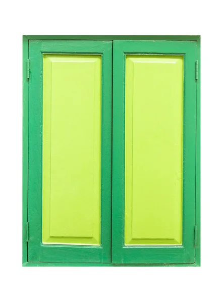 Beyaz arka plan üzerinde izole yeşil ahşap pencere — Stok fotoğraf