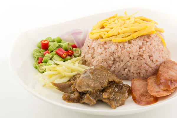 Shrimp paste fried rice on white background — Stock Photo, Image