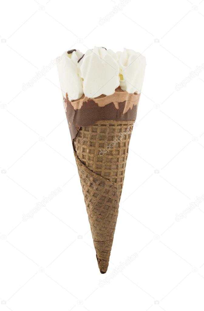 chocolate ice cream cone isolated on white background 