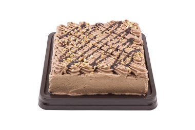 Çikolatalı kek üzerine beyaz izole