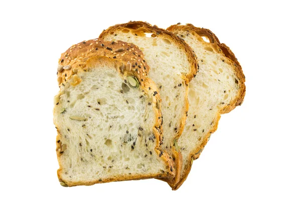 Fatia de pão de grãos integrais isolado no fundo branco — Fotografia de Stock