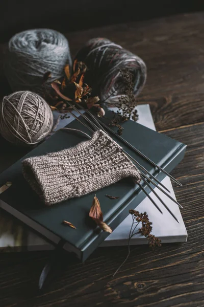 Hand Knitting Sock Needles Yarn Ball Concept Handmade Hugge Slow — Stock Photo, Image