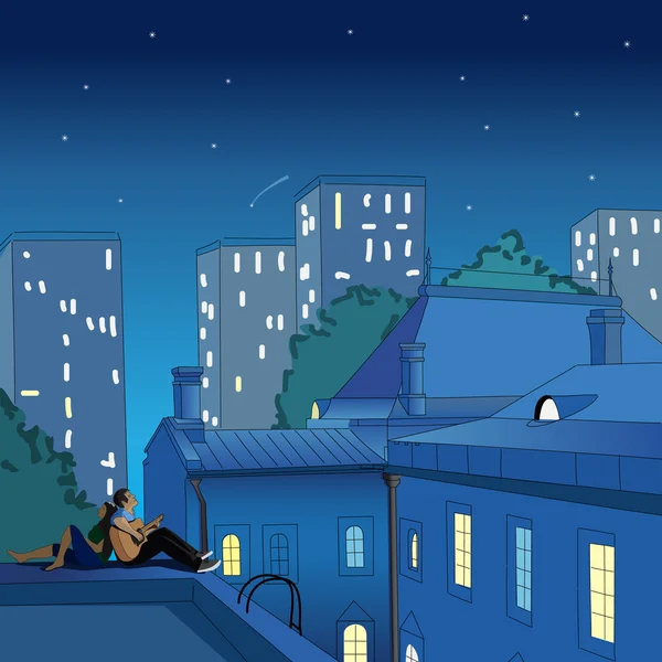 Geceleri çatıda oturan Çift