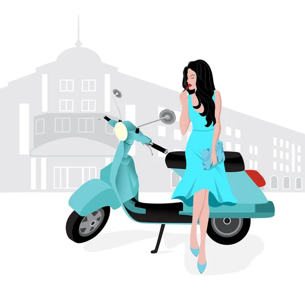 Chica en scooter — Vector de stock