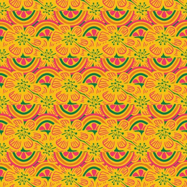 gökkuşağı portakalları ve çiçekler pürüzsüz desen