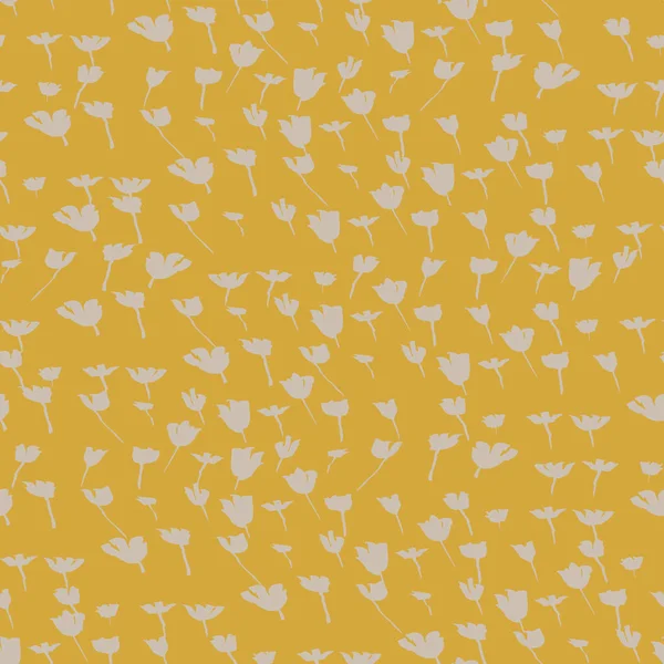 Campo tulipanes patrón vectorial sin costura en amarillo — Vector de stock