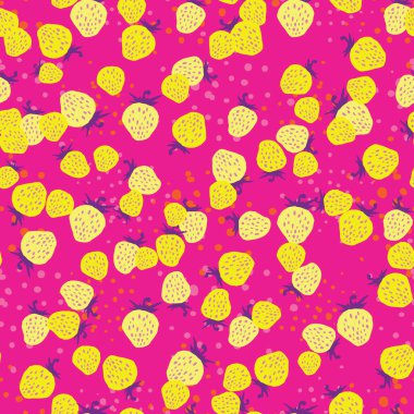Pembe üzerinde sarı çilekli, pürüzsüz vektör deseni