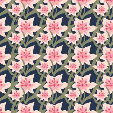 Pembe çiçekler bahçesiz vektör deseni